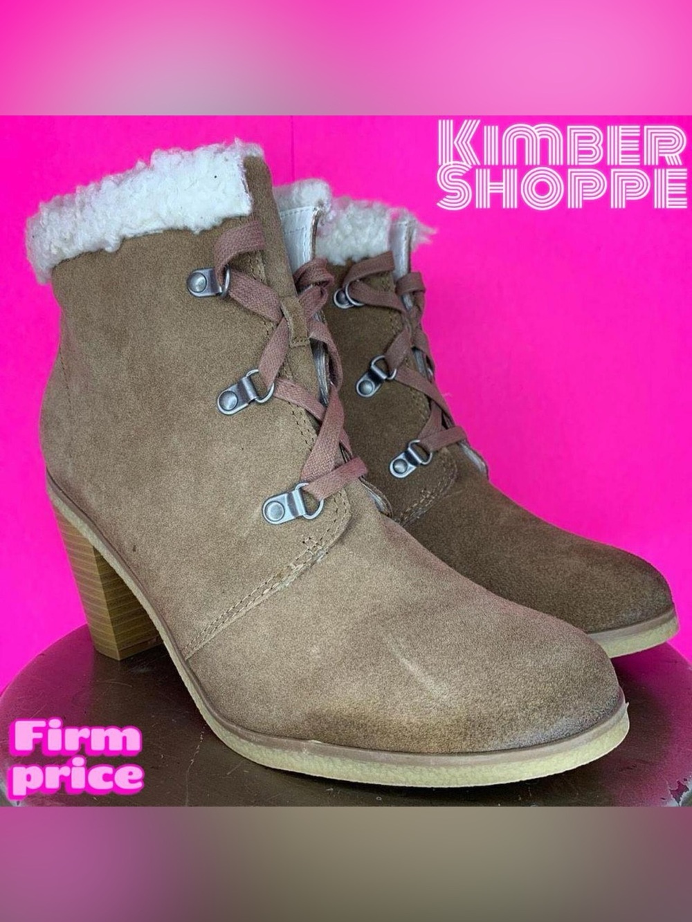 American Eagle Brown Suede Faux Fur Trim Lace Up Ankle Boot US 11